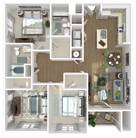 Floor plan for 3 beds, 2 baths, 1338 sqft